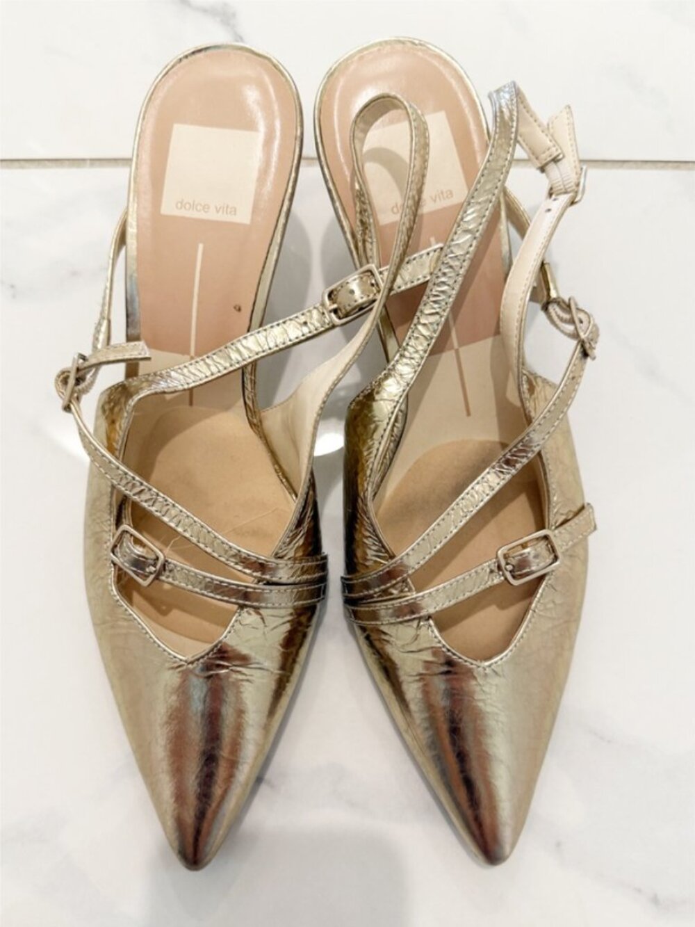 DV by Dolce Vita PAMLA GOLD FLATS DISTRESSED LEATHER 7 - Picture 4 of 10